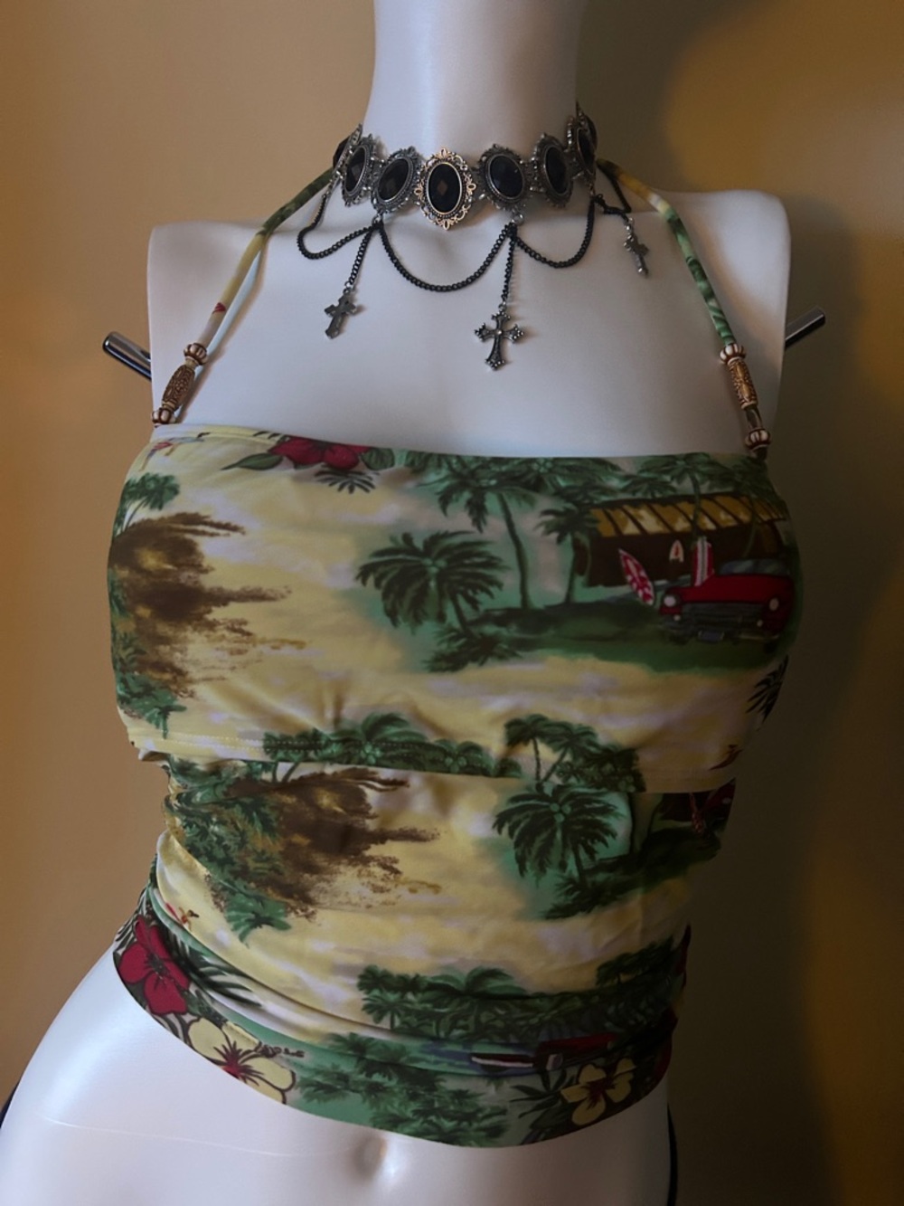 Tropical Strapless Tube Camisole in Yellow Green